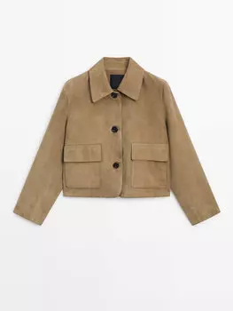 Кожаная куртка из спилка с карманами Massimo Dutti, серый