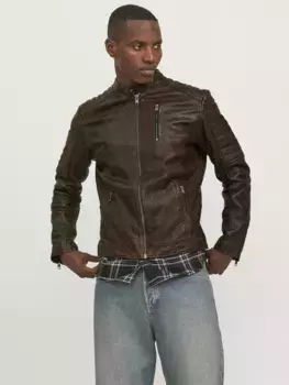 Кожаная куртка Jack & Jones "JJERICCHARD LEATHER JACKET NOOS", цвет Brown Stone