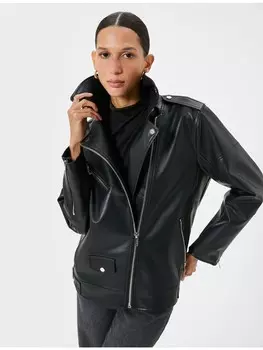 Кожаная куртка KOTON Blazer, черный