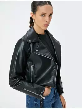 Кожаная куртка KOTON Blazer, черный