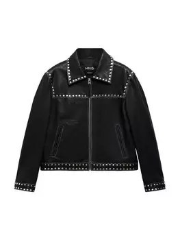 Кожаная куртка MANGO Between-Season Jacket Buffy, черный