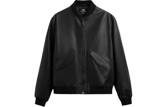 Кожаная куртка мужская черная Zara, черный