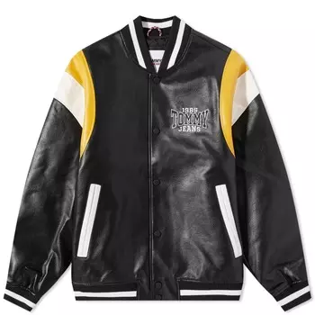 Кожаная куртка Tommy Jeans RLX Letterman, черный