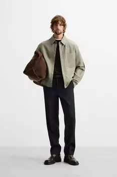 Кожаная куртка ZARA, зеленый