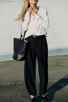 Кожаная макси-сумка-ведомо ZARA, черный