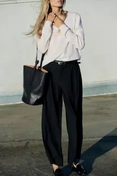 Кожаная макси-сумка-ведомо ZARA, черный
