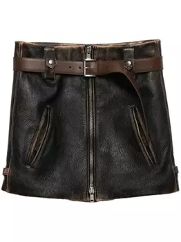 Кожаная мини-юбка Prada, черный