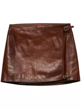 Кожаная мини-юбка Prada, коричневый