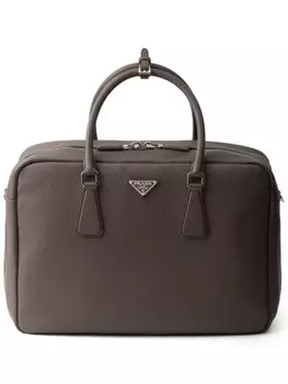 Кожаная рабочая сумка Prada, серый
