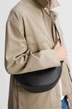 Кожаная сумка через плечо ZARA, черный
