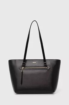 Кожаная сумка Dkny объемная, черный