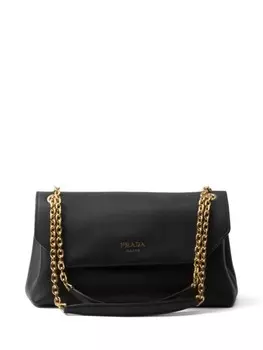 Кожаная сумка Prada через плечо с логотипом, черный