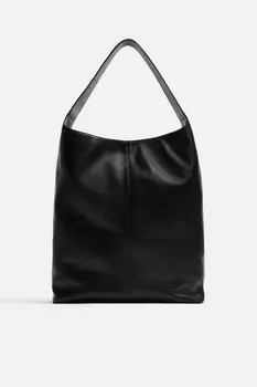 Кожаная сумка-шоппер ZARA, черный