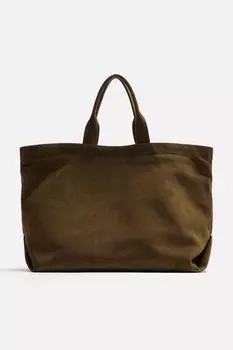 Кожаная сумка-шоппер ZARA, коричневый