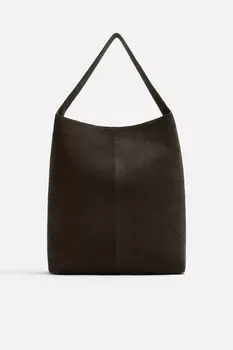 Кожаная сумка-шоппер ZARA, коричневый