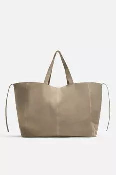 Кожаная сумка-шоппер ZARA, кость белая