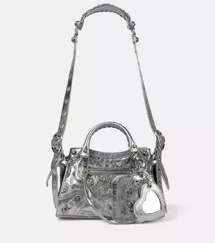 Кожаная сумка-тоут Neo Cagole XS Balenciaga, серебряный