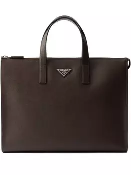 Кожаная сумка-тоут Prada, коричневый
