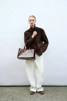 Кожаная сумка-тоут ZARA, цвет Burgundy Red