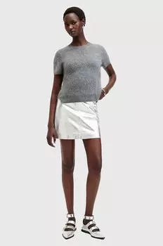 Кожаная юбка AllSaints RENAI SKIRT, серебряный