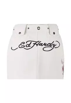 Кожаная юбка Ed Hardy, кремовый