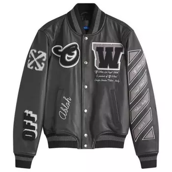 Кожаная университетская куртка Off-White, черный