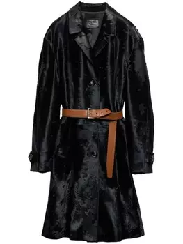 Кожаное пальто Prada, черный