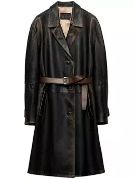 Кожаное пальто Prada, черный