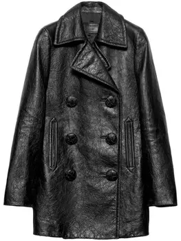 Кожаное пальто Prada, черный