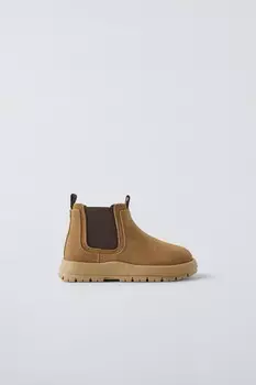 Кожаные эластичные ботинки ZARA, песочно-коричневый