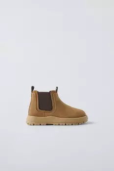 Кожаные эластичные ботинки ZARA, песочно-коричневый