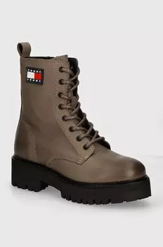 Кожаные байкерские ботинки Tommy Jeans TJW URBAN LACE UP BOOT, коричневый