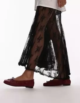 Кожаные балетки Claire со сборками красного цвета Topshop