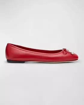 Кожаные балетки Elme с бантом Jimmy Choo, цвет Red