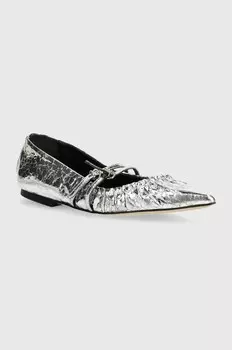 Кожаные балетки MSGM, серебряный