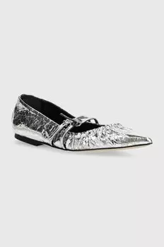 Кожаные балетки Msgm, серебряный