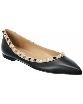 Кожаные балетки Valentino Rockstud, черный