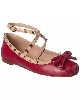 Кожаные балетки Valentino Rockstud, красный