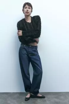 Кожаные балетки ZARA, черный