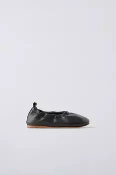 Кожаные балетки ZARA, черный