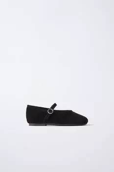 Кожаные балетки ZARA, черный