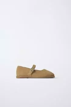 Кожаные балетки ZARA, цвет Sand Brown