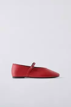 Кожаные балетки ZARA, красный