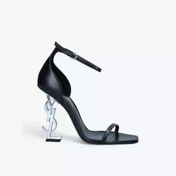 Кожаные босоножки на каблуке Opyum 110 с шипами Saint Laurent, черный