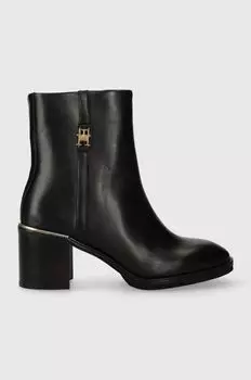 Кожаные ботильоны FEMININE TH HARDWARE MID BOOTIE Tommy Hilfiger, черный