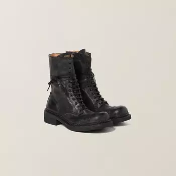 Кожаные ботильоны на шнуровке Miu Miu, черный