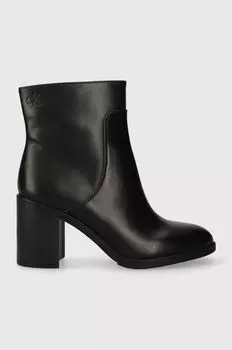 Кожаные ботильоны на среднем каблуке BOOT LTH WN Calvin Klein Jeans, черный