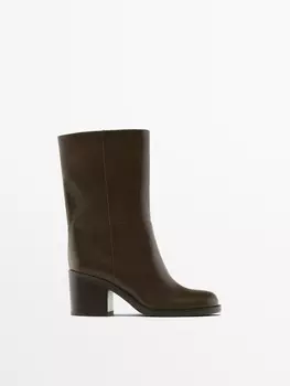 Кожаные ботильоны с блочным каблуком Massimo Dutti, коричневый