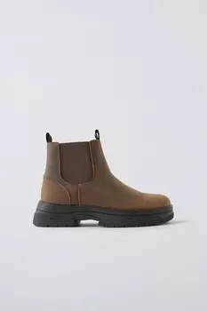 Кожаные ботинки челси ZARA, коричневый