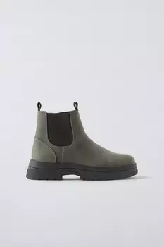 Кожаные ботинки челси ZARA, серый